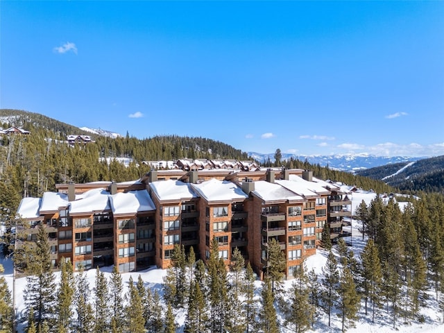 snow covered property with a mountain view