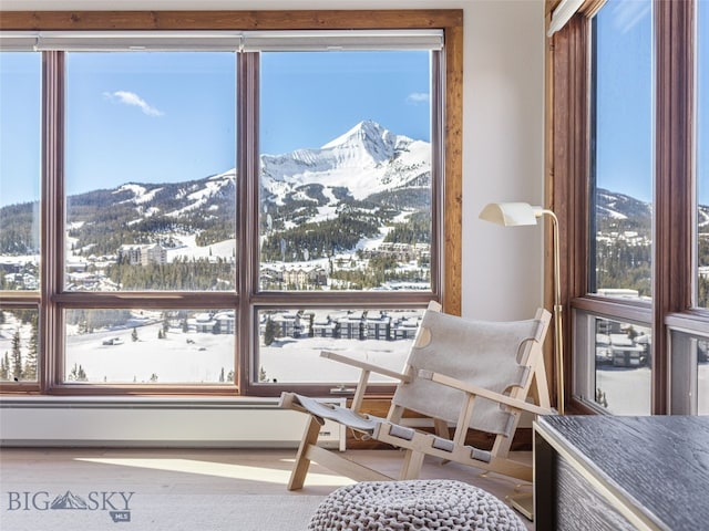 interior space featuring a wealth of natural light and a mountain view