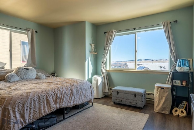 bedroom featuring baseboard heating and wood finished floors