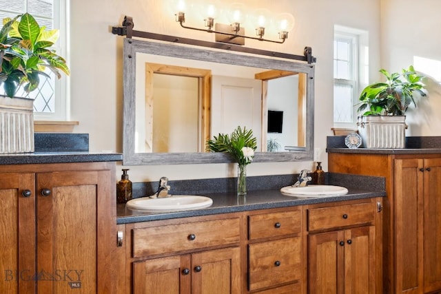 bathroom with a sink and double vanity