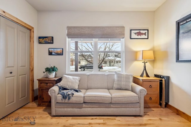 sitting room with light wood-style flooring and baseboards