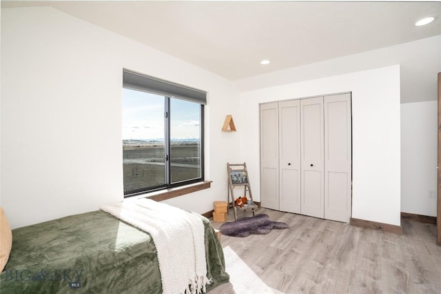 18287 Haasakker Rd, Three Forks, MT 59752 - bedroom featuring wood finished floors, recessed lighting, and a closet