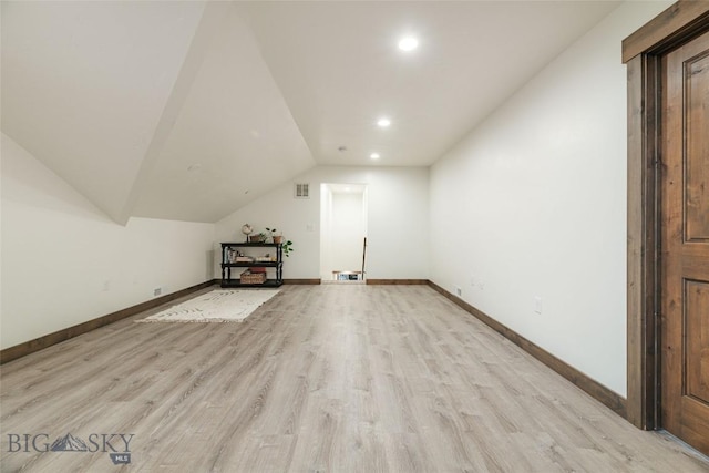 18287 Haasakker Rd, Three Forks, MT 59752 - additional living space with light wood-style flooring, lofted ceiling, and recessed lighting