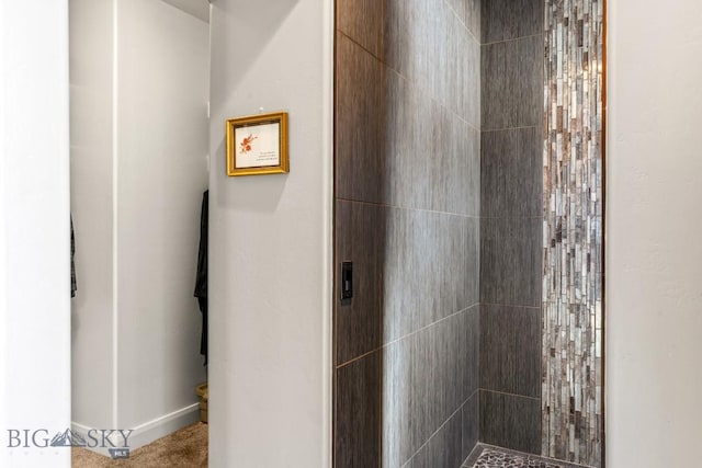 full bathroom featuring baseboards and a tile shower