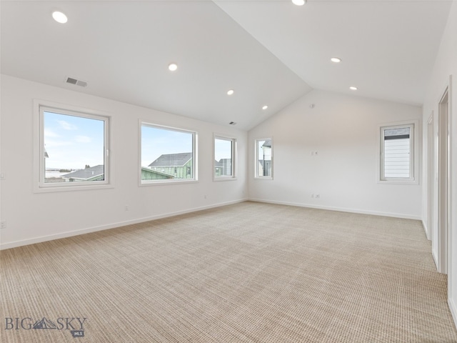 2824 S 30th Ave, Bozeman, MT 59718 - spare room featuring light colored carpet, recessed lighting, lofted ceiling, and baseboards