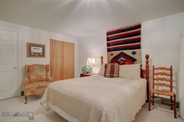 bedroom with a closet and carpet floors