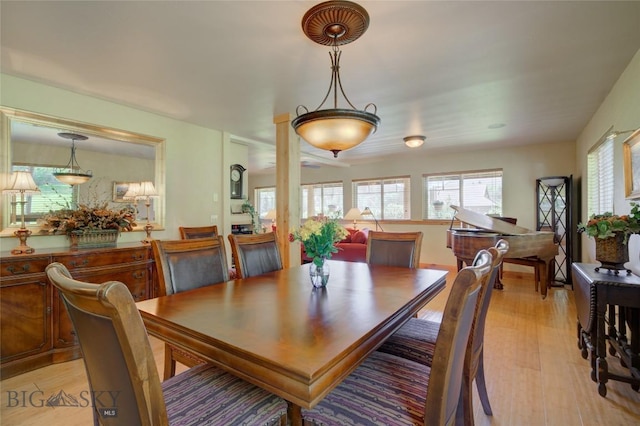 dining space featuring light wood-type flooring