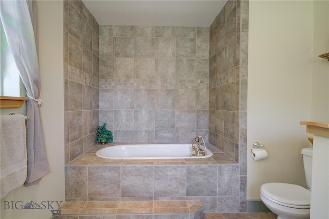 bathroom with toilet and a garden tub