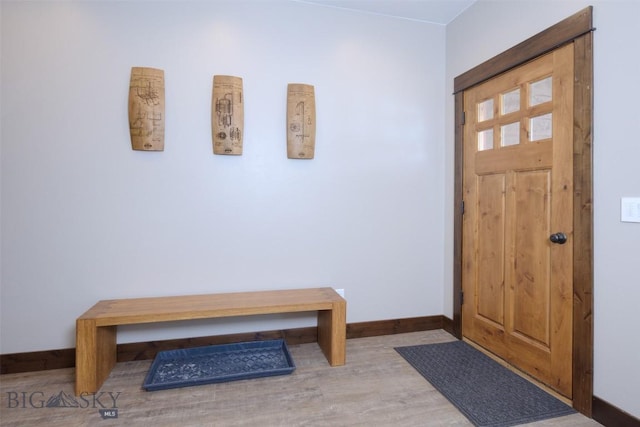 entryway with baseboards and wood finished floors