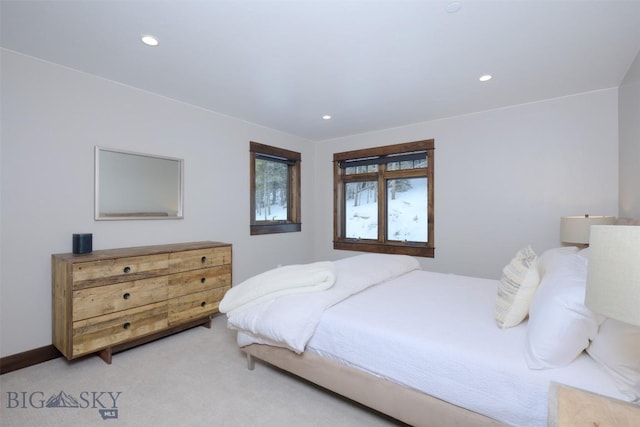 bedroom featuring recessed lighting and carpet