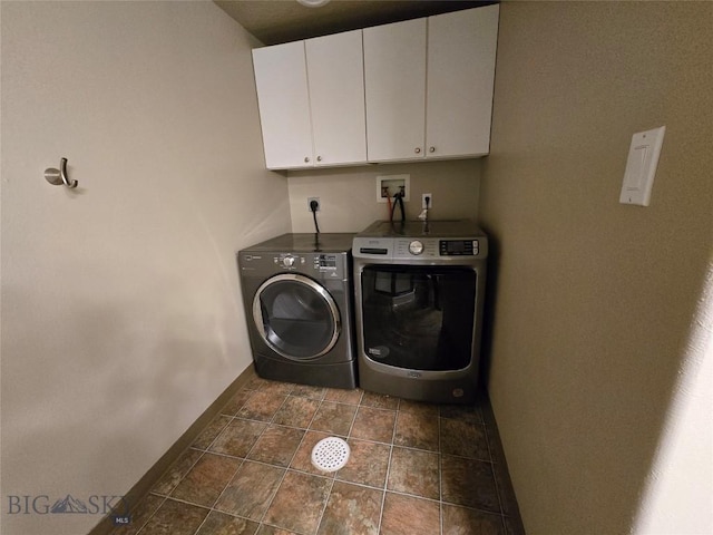 3004 Green Cir, Butte, MT 59701 - washroom featuring cabinet space, baseboards, and washing machine and dryer