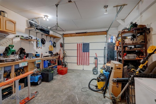 garage featuring a workshop area