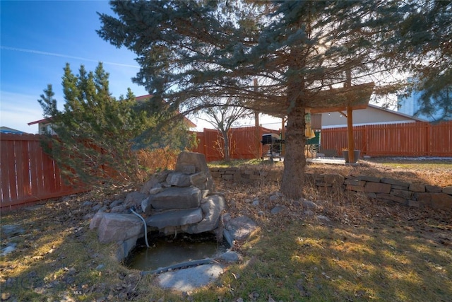 view of yard with a fenced backyard