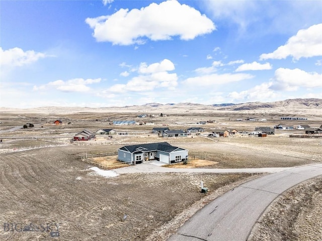 birds eye view of property with a mountain view