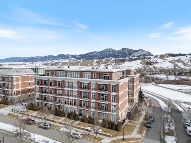 snow covered property featuring a mountain view