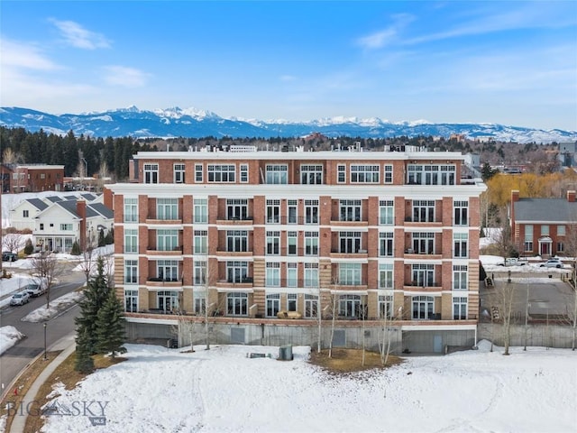 snow covered property featuring a mountain view