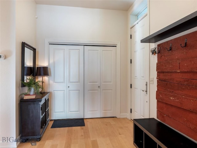 mudroom featuring light wood-style flooring