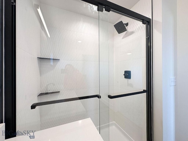 bathroom with a shower stall