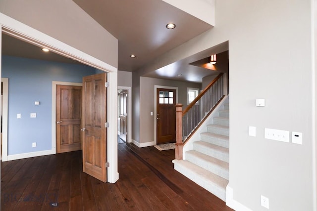284 Annie Glade, Bozeman, MT 59718 - entrance foyer featuring baseboards, wood-type flooring, stairs, and recessed lighting