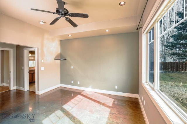 284 Annie Glade, Bozeman, MT 59718 - spare room featuring a ceiling fan, recessed lighting, baseboards, and concrete flooring