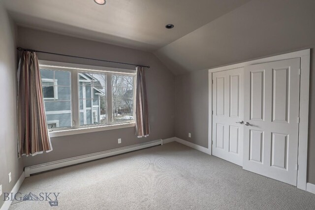 284 Annie Glade, Bozeman, MT 59718 - bonus room with a baseboard radiator, lofted ceiling, carpet flooring, baseboards, and recessed lighting