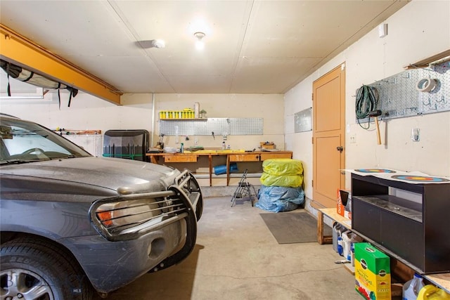 garage featuring a workshop area