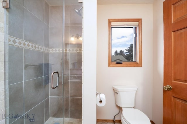 full bath featuring a shower stall and toilet