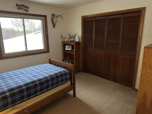 bedroom featuring a closet and carpet floors