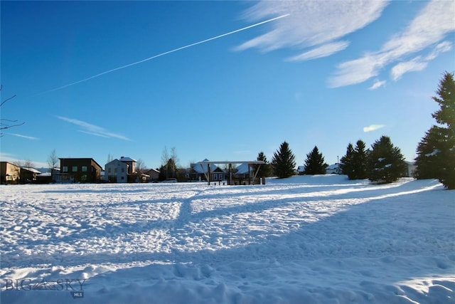 view of yard layered in snow