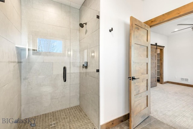 full bathroom featuring visible vents, a stall shower, and baseboards