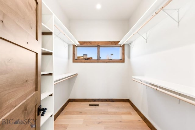 spacious closet with visible vents and light wood-style floors