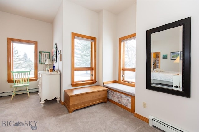 175 Vandyke Rd, Bozeman, MT 59718 - sitting room featuring baseboard heating, light colored carpet, and baseboards