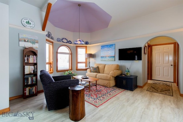 175 Vandyke Rd, Bozeman, MT 59718 - living room with wood finished floors, arched walkways, and baseboards