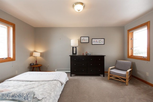 175 Vandyke Rd, Bozeman, MT 59718 - bedroom with a baseboard radiator, light colored carpet, and baseboards