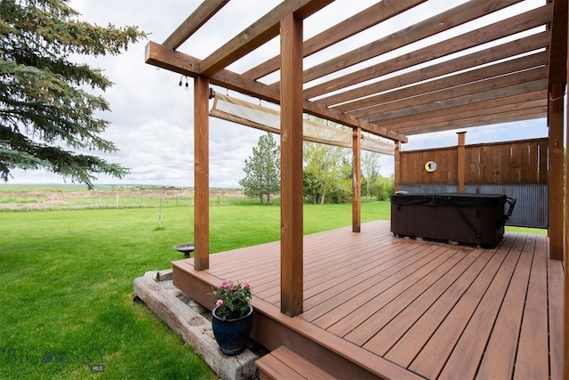 175 Vandyke Rd, Bozeman, MT 59718 - wooden terrace with a hot tub, a yard, and a pergola