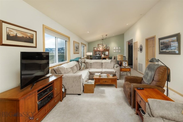 37 Bridger Meadow Ln, Emigrant, MT 59065 - living room featuring light colored carpet and lofted ceiling