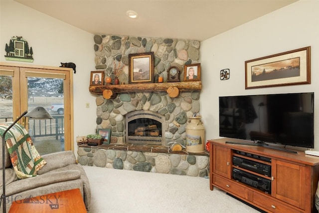 37 Bridger Meadow Ln, Emigrant, MT 59065 - living room featuring a fireplace and carpet flooring