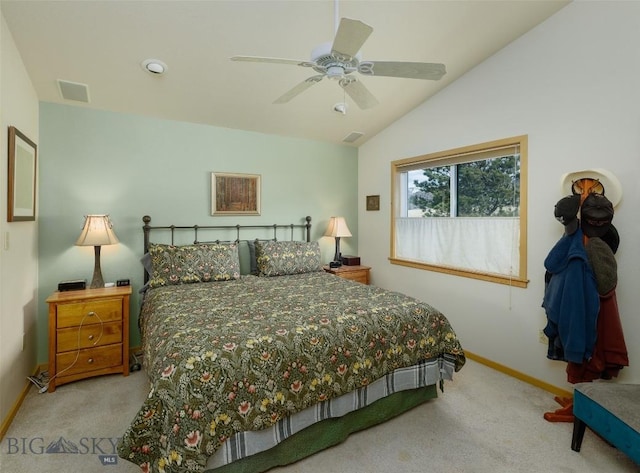 37 Bridger Meadow Ln, Emigrant, MT 59065 - bedroom with carpet flooring, baseboards, ceiling fan, and vaulted ceiling