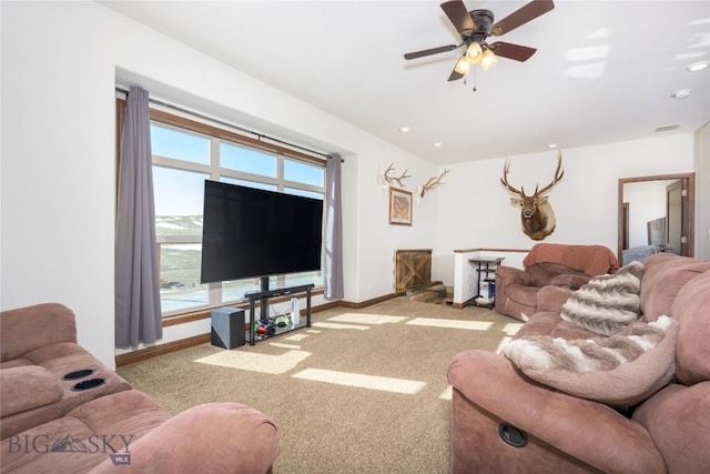 590 Coyote Ln, Butte, MT 59701 - living area featuring carpet, baseboards, and ceiling fan