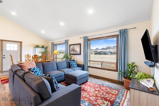 83 Sky Vw, Ennis, MT 59729 - living area featuring wood finished floors, lofted ceiling, recessed lighting, and baseboards