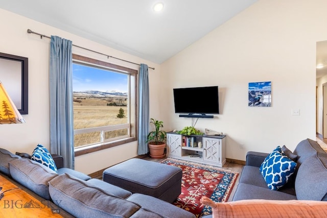 83 Sky Vw, Ennis, MT 59729 - living area with lofted ceiling, wood finished floors, baseboards, and recessed lighting