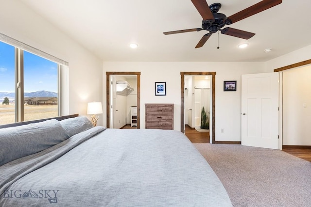 83 Sky Vw, Ennis, MT 59729 - bedroom with baseboards, a spacious closet, carpet flooring, connected bathroom, and recessed lighting