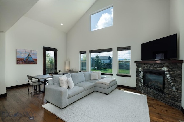 4156 Sunstone St, Bozeman, MT 59718 - living room featuring plenty of natural light, a fireplace, and wood-type flooring