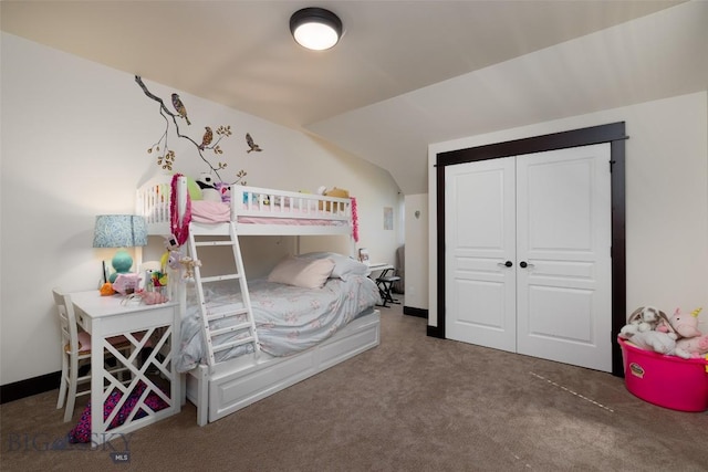 4156 Sunstone St, Bozeman, MT 59718 - bedroom with carpet floors, baseboards, lofted ceiling, and a closet