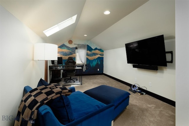 4156 Sunstone St, Bozeman, MT 59718 - bedroom featuring carpet floors, baseboards, lofted ceiling with skylight, and recessed lighting