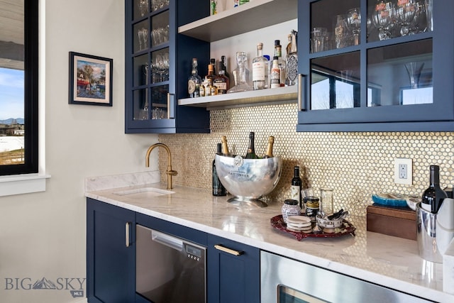 676 Tillyfour, Bozeman, MT 59718 - indoor wet bar with tasteful backsplash, dishwasher, and beverage cooler