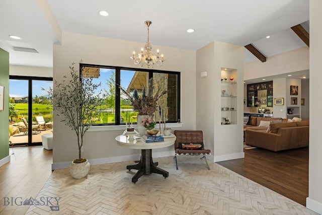 676 Tillyfour, Bozeman, MT 59718 - dining area featuring a chandelier, recessed lighting, and wood finished floors
