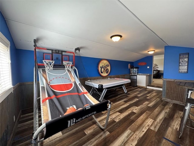 23 Indian Rings Rd, Big Timber, MT 59011 - recreation room with lofted ceiling, a wainscoted wall, and wood finished floors