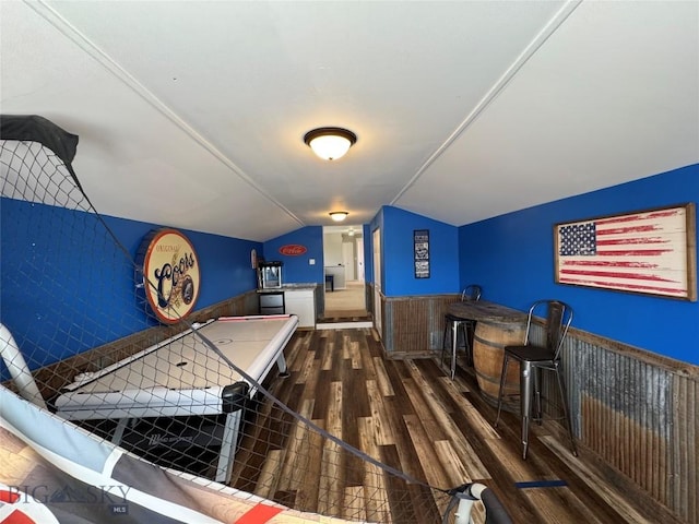 23 Indian Rings Rd, Big Timber, MT 59011 - game room featuring wood finished floors, lofted ceiling, and wainscoting