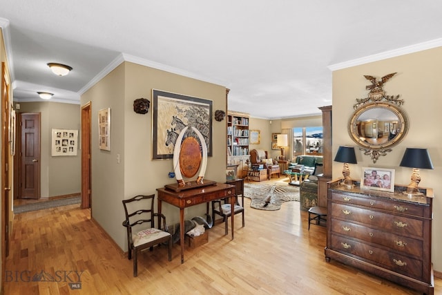 3310 Tumbleweed Dr, Bozeman, MT 59715 - corridor featuring ornamental molding and light wood-style flooring